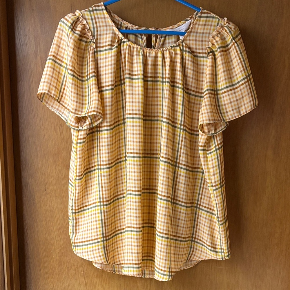 LC Lauren Conrad Yellow Checkered Blouse